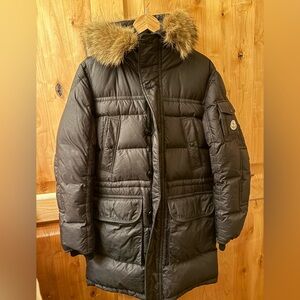 Moncler Black Puffer Jacket with Fur Trim